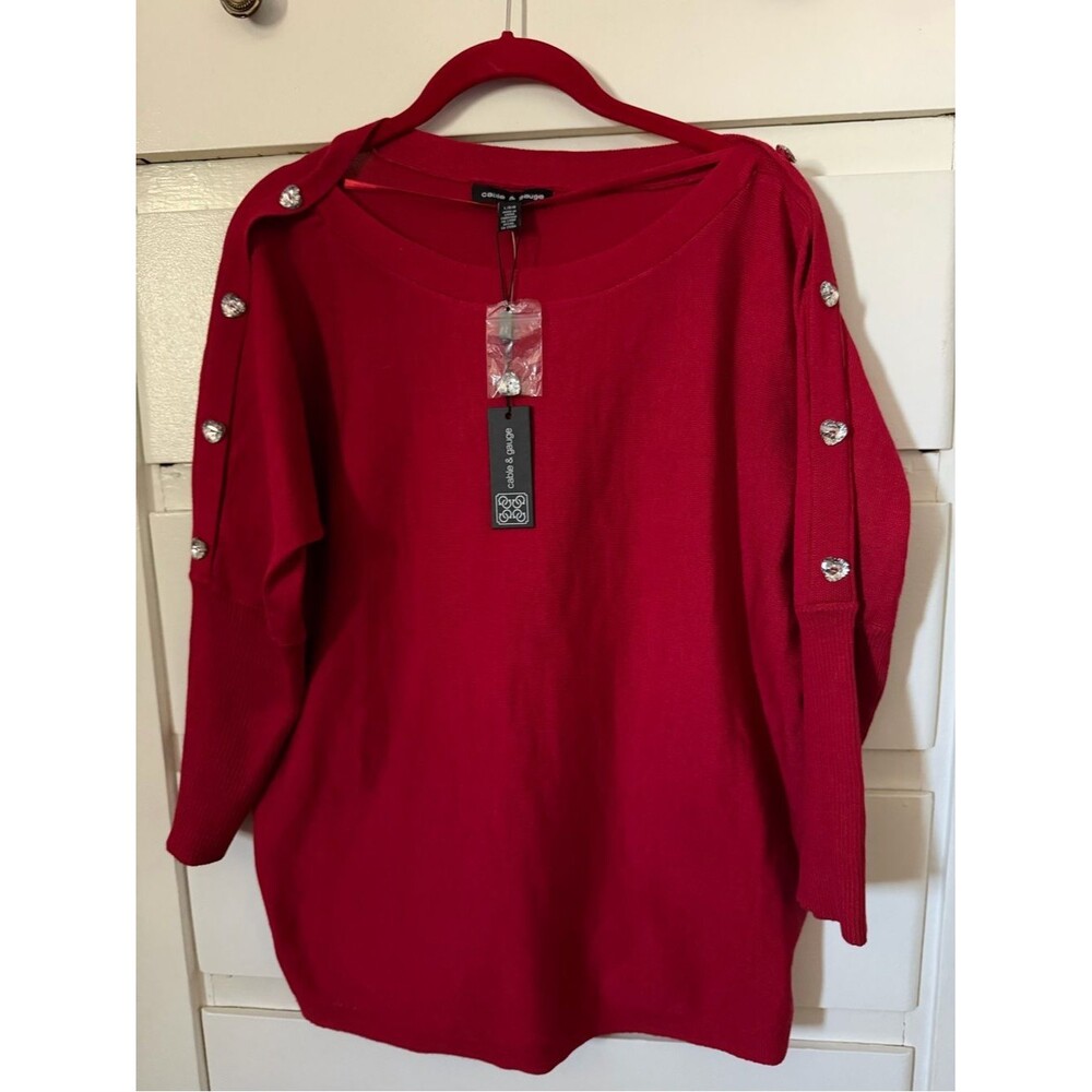 Cable & Gauge Red Button-Accent Sweater size L